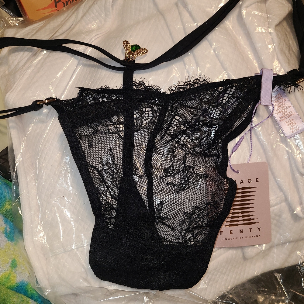 2 Pc Sheer Black Lace Thong